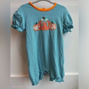 Striped Pumpkin Embroidered Romper